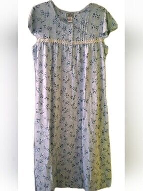 Jennifer Moore Pale Blue Floral Cotton Nightgown with Lace Trim